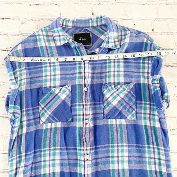Rails Blue Plaid Button Front Collared Short Sleeve Shirt S - Picture 4 of 6